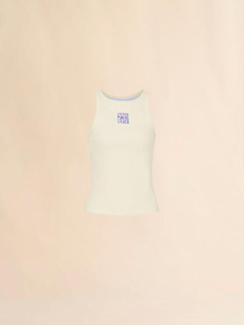 Marni CREAM RIBBED COTTON TANK TOP WITH MARNI FRAME LOGO