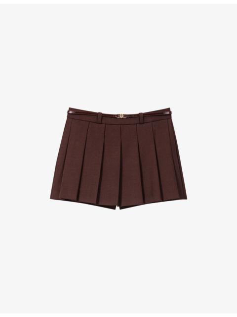 maje Pleated Belted-Waist Stretch-Woven Skort