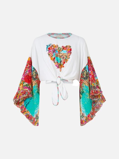 CAMILLA TIE FRONT RUFFLE SLEEVE T-SHIRT