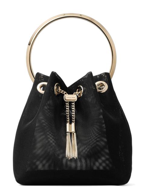 JIMMY CHOO Jimmy Choo Bon Bon Drawstring Mesh Pouch in Black/Light Gold at Nordstrom