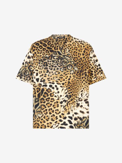Roberto Cavalli Cotton T-Shirt with Animal Print
