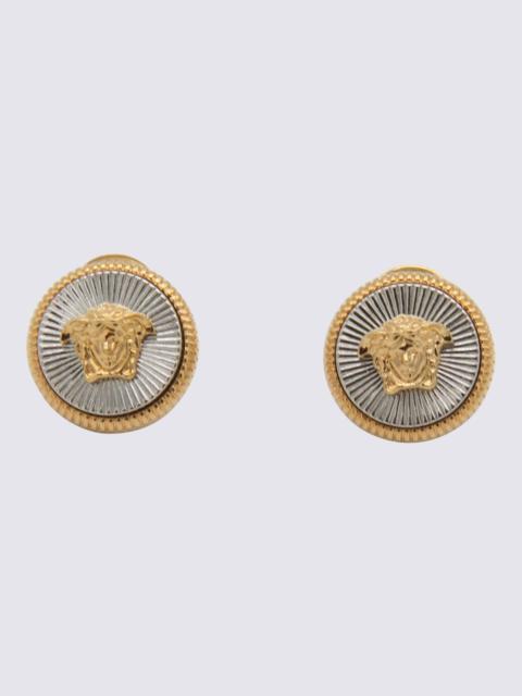 VERSACE GOLD- TONE AND SILVER METAL MEDUSA EARRINGS