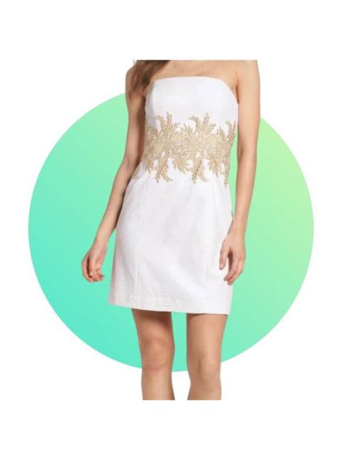 Lilly Pulitzer WOMENS Kade Strapless Party White Dress Gold Lace Appliqué Sz 2 S