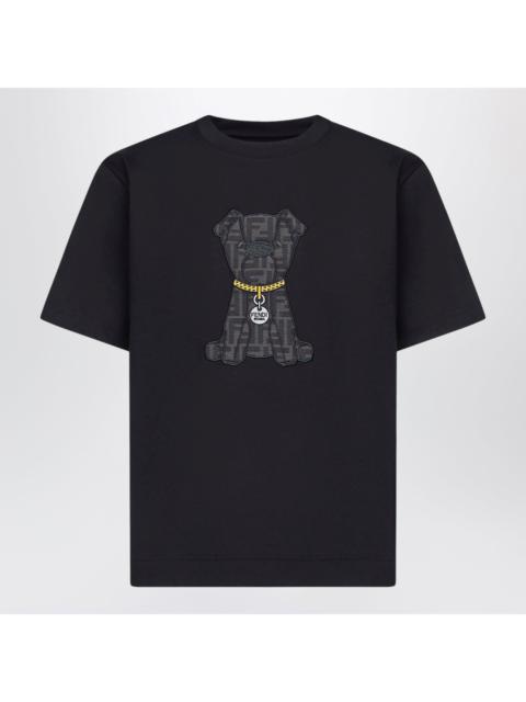 FENDI Fendi Black Cotton T-Shirt With Patch Men