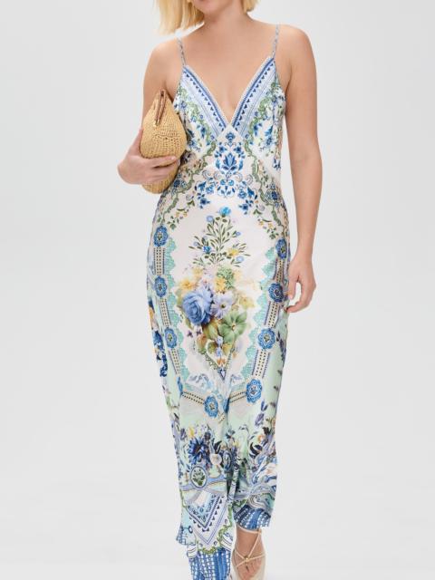 CAMILLA V Neck Full Length Bias Slip Dress