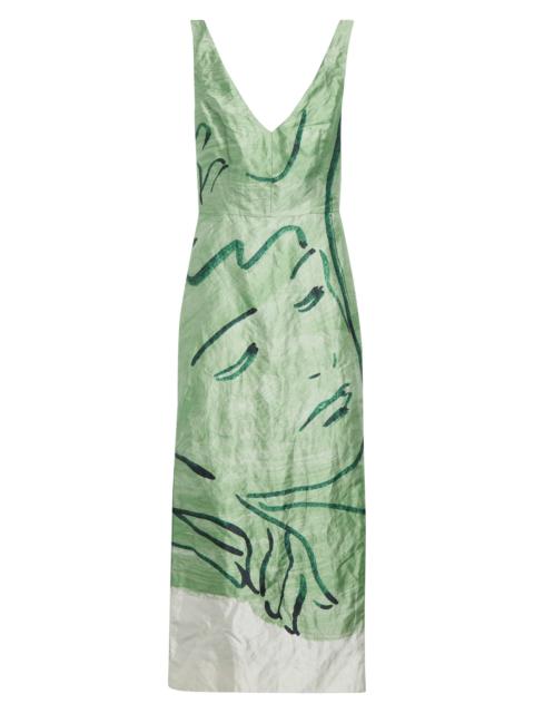 Erdem Sleeveless Crinkled Metallic Satin Cocktail Dress in Abstract Dreamer Clover Green at Nordstro