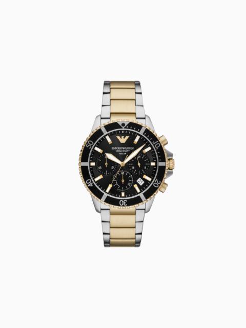 EMPORIO ARMANI WORLD EXPLORER SOLAR-POWERED CHRONOGRAPH TWO-TONE STAINLESS STEEL WATCH