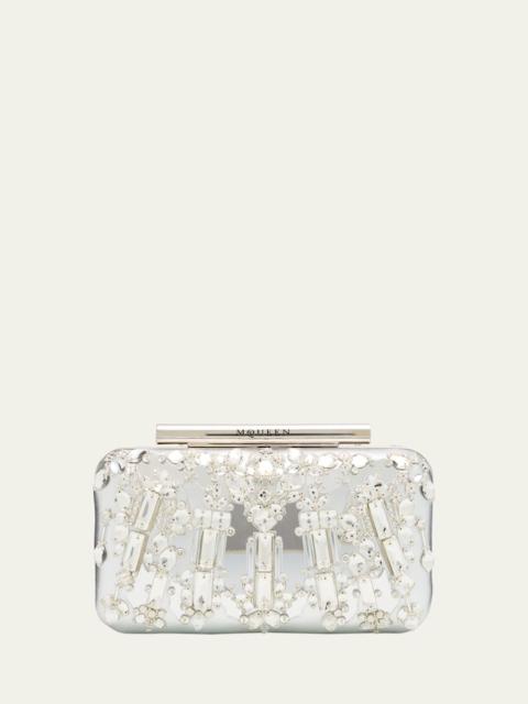 Alexander McQueen T-Bar Metallic Leather Crystal-Embroidered Clutch