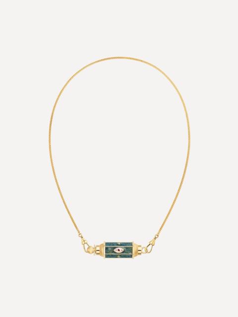 MARIE LICHTENBERG 18ct Gold Evil Eye Green Baby Locket Necklace