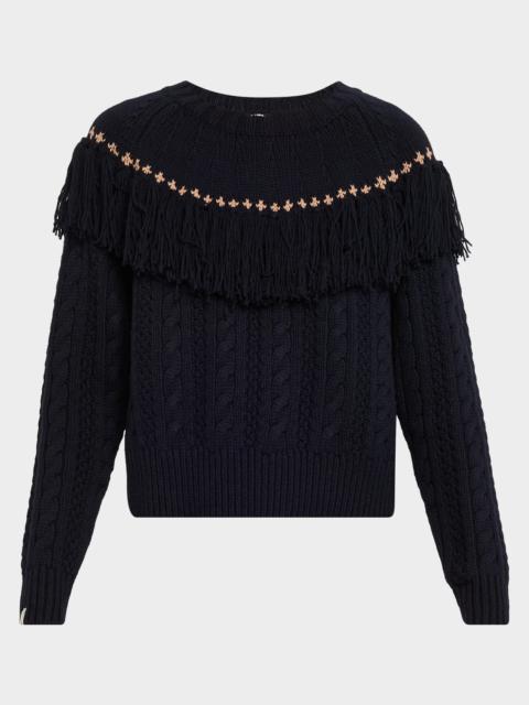 THE UPSIDE Clara Tassel Cable Knit Crewneck Sweater