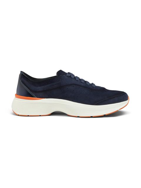 Santoni Men's blue suede and leather Bounce sneaker