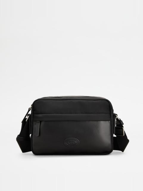 Tod's CAMERA BAG IN FABRIC AND LEATHER MINI - BLACK