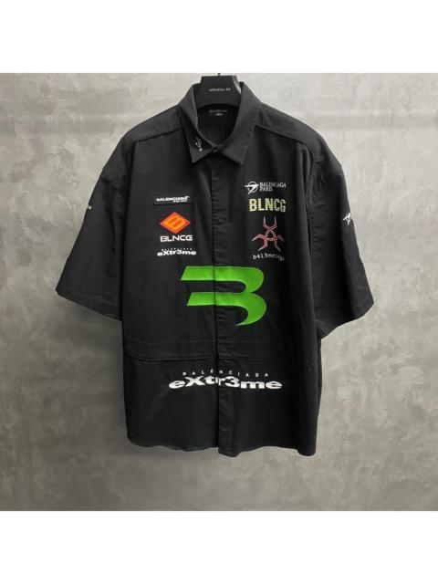 BALENCIAGA Balenciaga Black Short-Sleeve Shirt with Artistic Print, Embroidery, and Logo