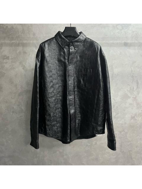 BALENCIAGA Balenciaga Black Leather Jacket with All-Over Logo Print
