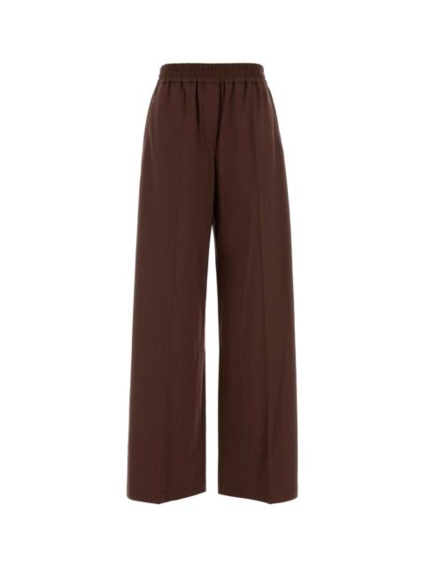 Brunello Cucinelli Brunello Cucinelli Women Chocolate Stretch Wool Blend Wide-Leg Pant
