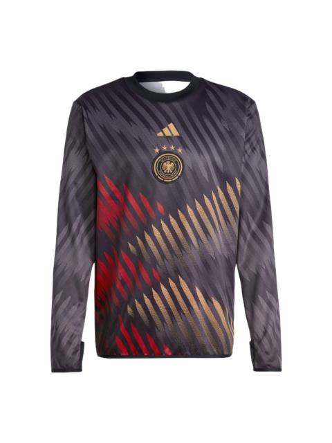 adidas Men's adidas Dfb Pre Wrmtop Round Neck Stripe Detail Logo Printing Pullover Long Sleeves Black HC128