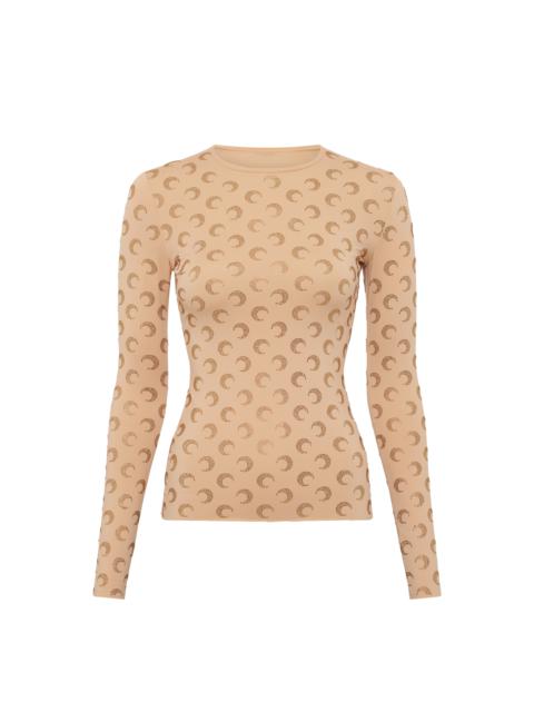 Marine Serre Recycled Moon Strass Jersey Second Skin Crewneck Top