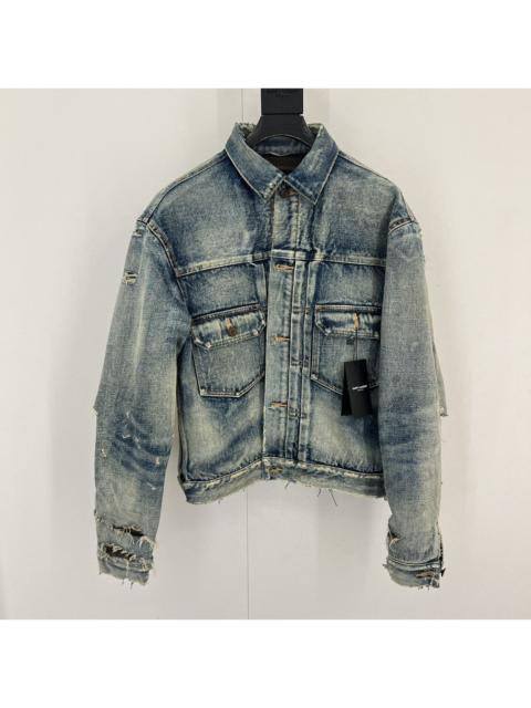 Saint Laurent Destroyed Denim Jacket in Large