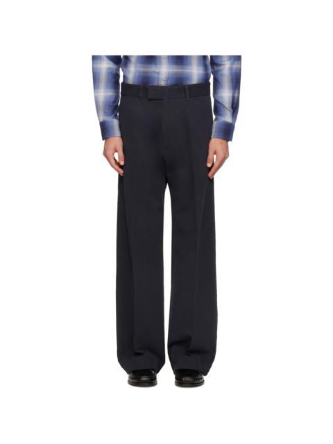 TOM FORD Navy Cotton Drill Wide Leg Trousers