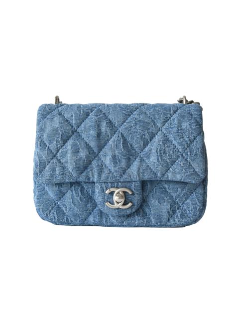 CHANEL Chanel Denim Quilted Camellia Sweetheart Flap Bag Silver Hardware Blue