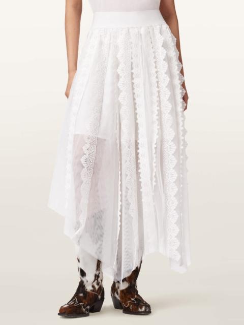 ALLSAINTS AllSaints Vashtie Mixed Lace Handkerchief Hem Skirt in Optic White at Nordstrom
