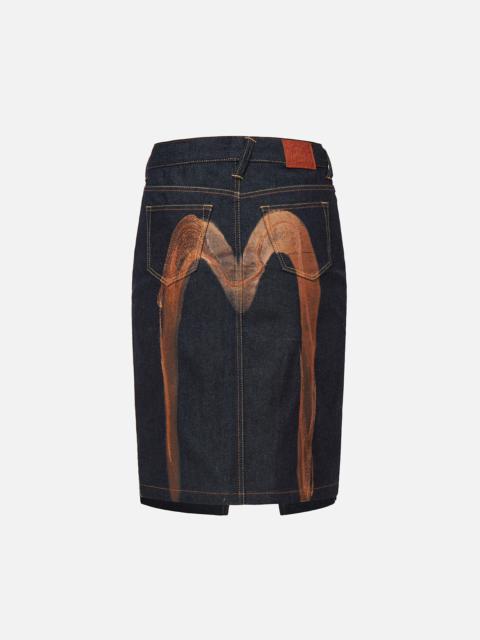 EVISU Brushstroke Daicock Split-Front Denim Pencil Skirt