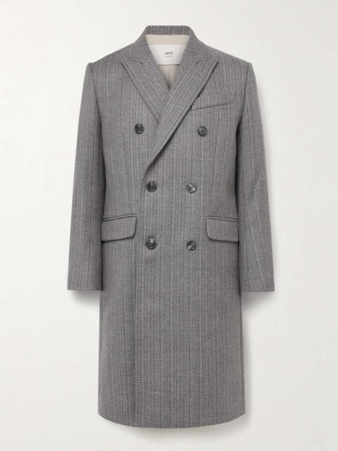 Double-Breasted Herringbone Virgin Wool-Blend Coat