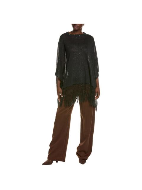 Brunello Cucinelli Brunello Cucinelli Black Fringed Poncho-Style Sweater