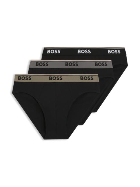 BOSS THREE-PACK OF LOGO-WAISTBAND BRIEFS IN STRETCH COTTON