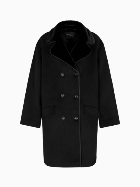 EMPORIO ARMANI DOUBLE-BREASTED COAT IN A COMPACT WOOL-BLEND CLOTH