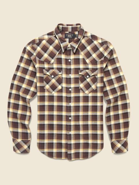 RRL by Ralph Lauren Slim Fit Plaid Western Shirt - Brown
