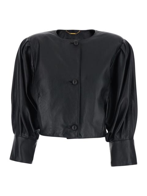 Chloé Chloé Women Black Crewneck Jacket With Front Button Closure In Leather Woman