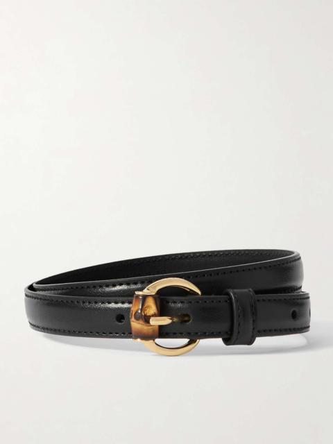Bamboo-trimmed leather belt Black
