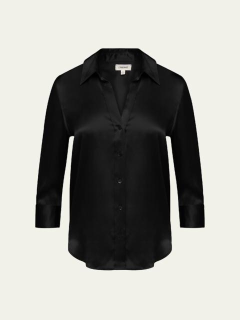 L'AGENCE Dani Silk Satin 3/4-Sleeve Button-Down Blouse