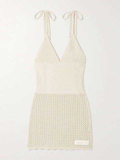 Crocheted cotton mini dress Off-white