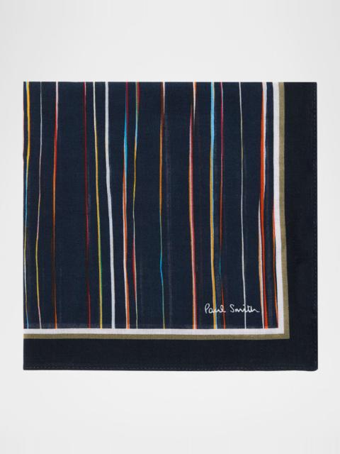 Paul Smith Men's Blurred Signature Stripe Cotton Pocket Square