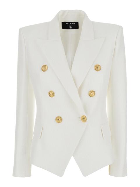 Balmain Balmain Women White Double-Breasted Jacket With Peak Lapels And Logo Buttons In Fabric Women