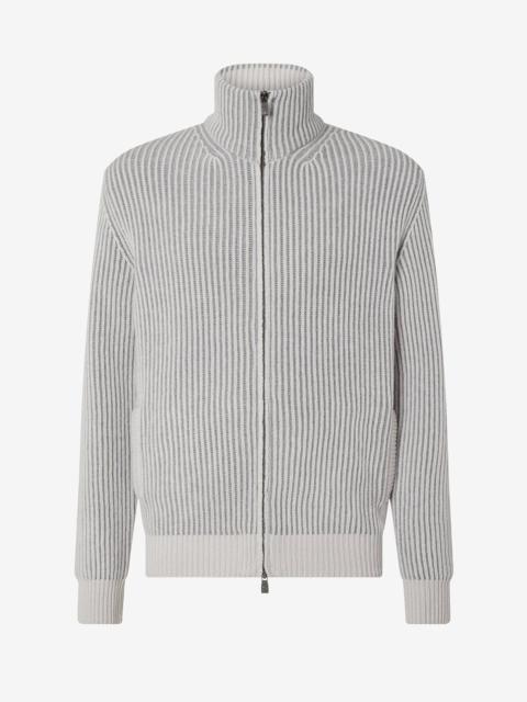 CORNELIANI Two-tone grey full zip Sublime Cashmere and wool jumper