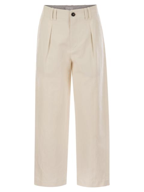 Brunello Cucinelli Women Pleated Chino Trousers In Cotton Canvas And Linen