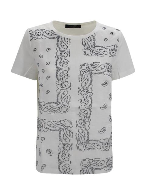 WEEKEND Max Mara Cotton T-shirt With Embroidered Linen Panel