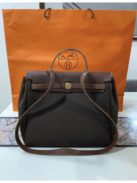 Hermès Authentic HERMES canvas & natural calfskin leather 2 way bag