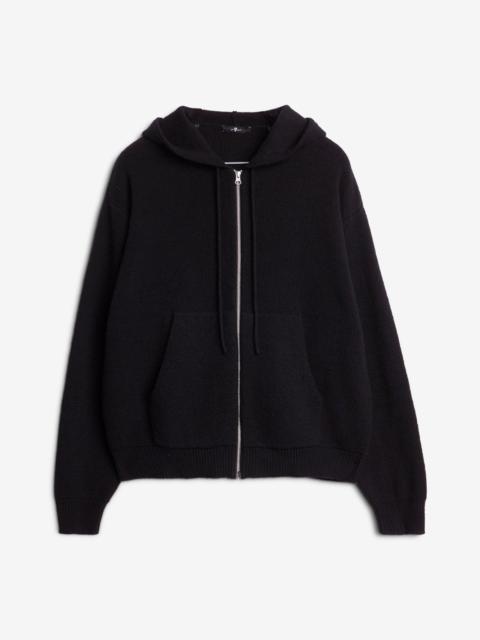 7 For All Mankind Cotton Wool Hooded Zip Sweater in Black
