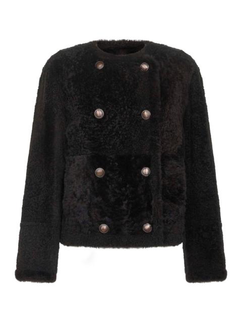 Brunello Cucinelli Brown shearling Fuzzy reversible cropped pea coat