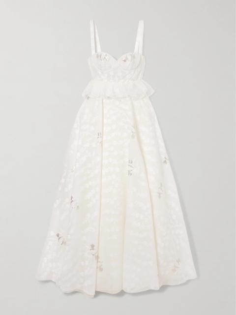 GIAMBATTISTA VALLI Ruffled Organza-trimmed Metallic Floral-jacquard Gown