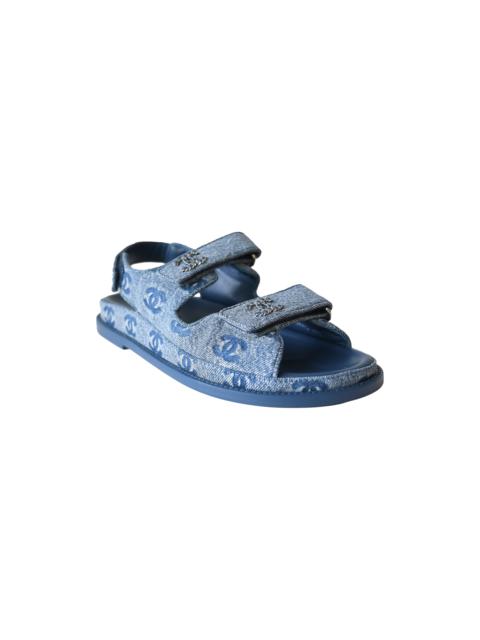 CHANEL Chanel Printed Denim Interlocking CC Dad Sandals Blue