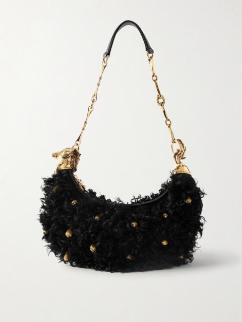 Chloé Chain Horse Embellished Shearling Shoulder Bag