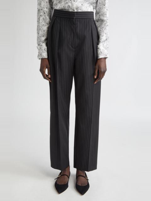Max Mara Max Mara Sesamo Pinstripe Wool Straight Leg Pants in Black/White at Nordstrom