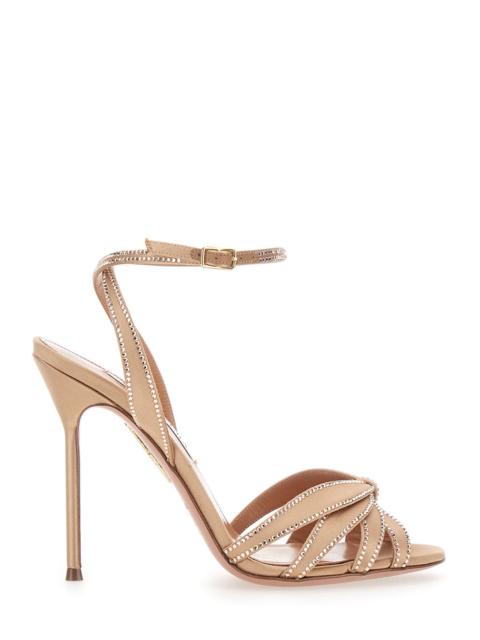 AQUAZZURA Aquazzura Women 'Soulmate' Beige Sandals With Crystal Decoration And High Stiletto Heel In Suede For