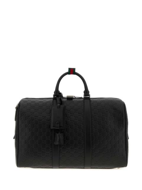 GUCCI Gucci Men Black Leather Emblem Travel Bag