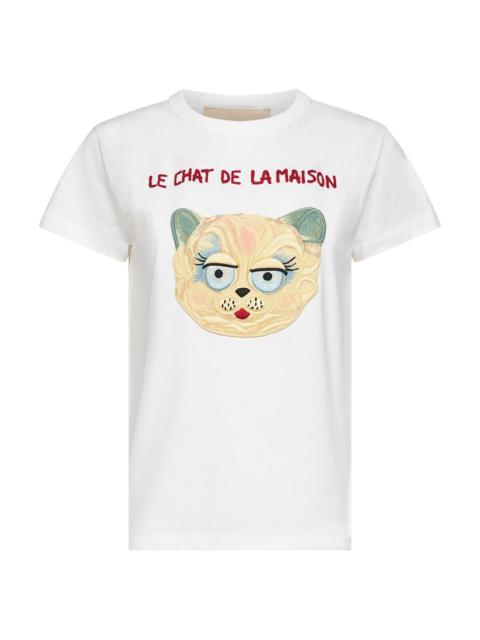 Valentino Valentino Women White Le Chat De La Maison Embroidered T-Shirt